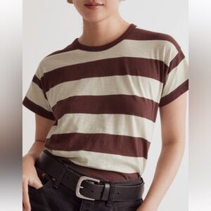 Madewell Brown and pale green Striped Short Sleeve Tee